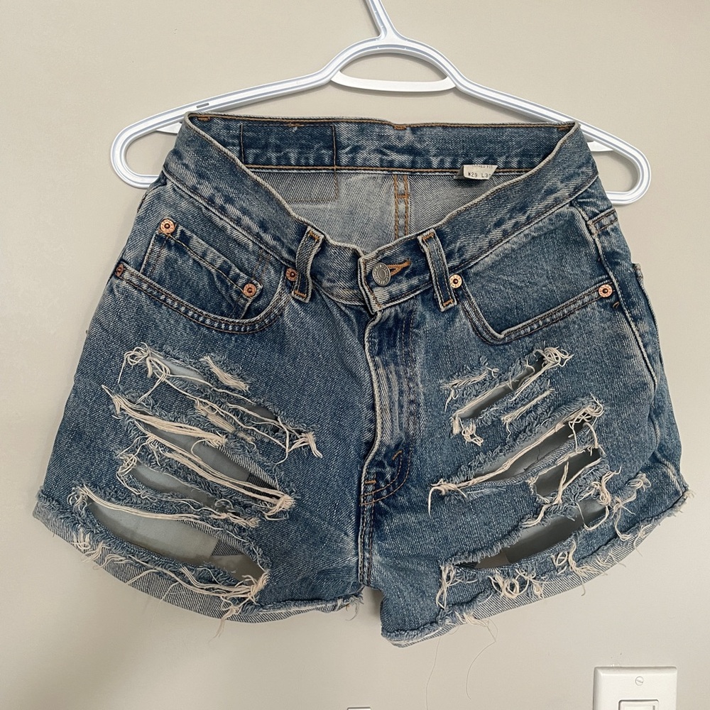 Levi's Blue Distressed Jean Shorts